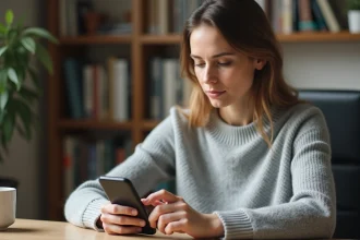 Femme activant les notifications sur son smartphone Android depuis les paramètres d'une application scolaire