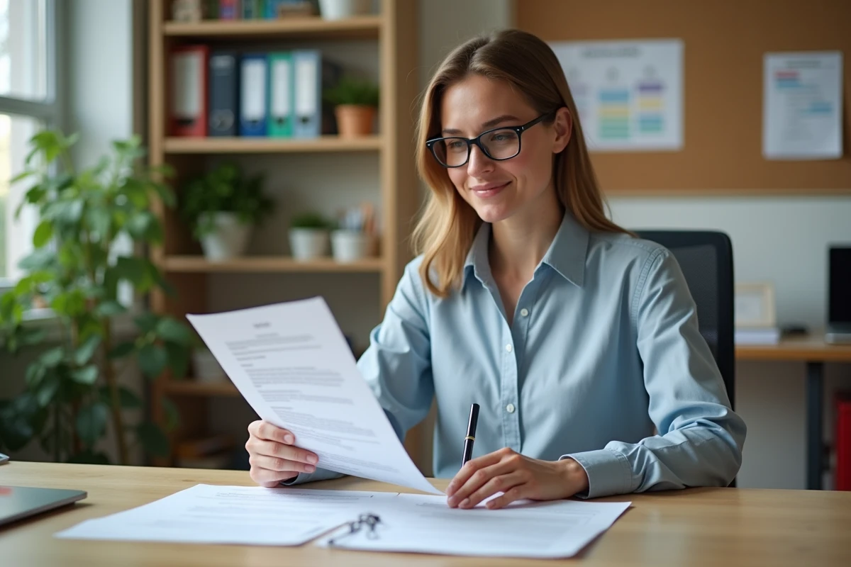 Une administratrice scolaire préparant EasyScol dans son bureau