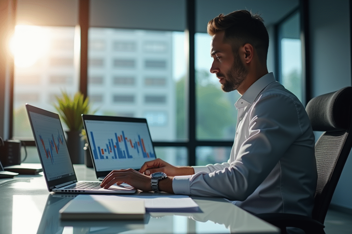 Analyste financier au bureau analyse des graphiques financiers