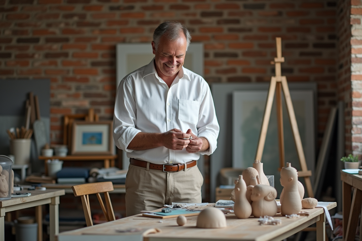 Homme créatif façonnant une sculpture dans son atelier