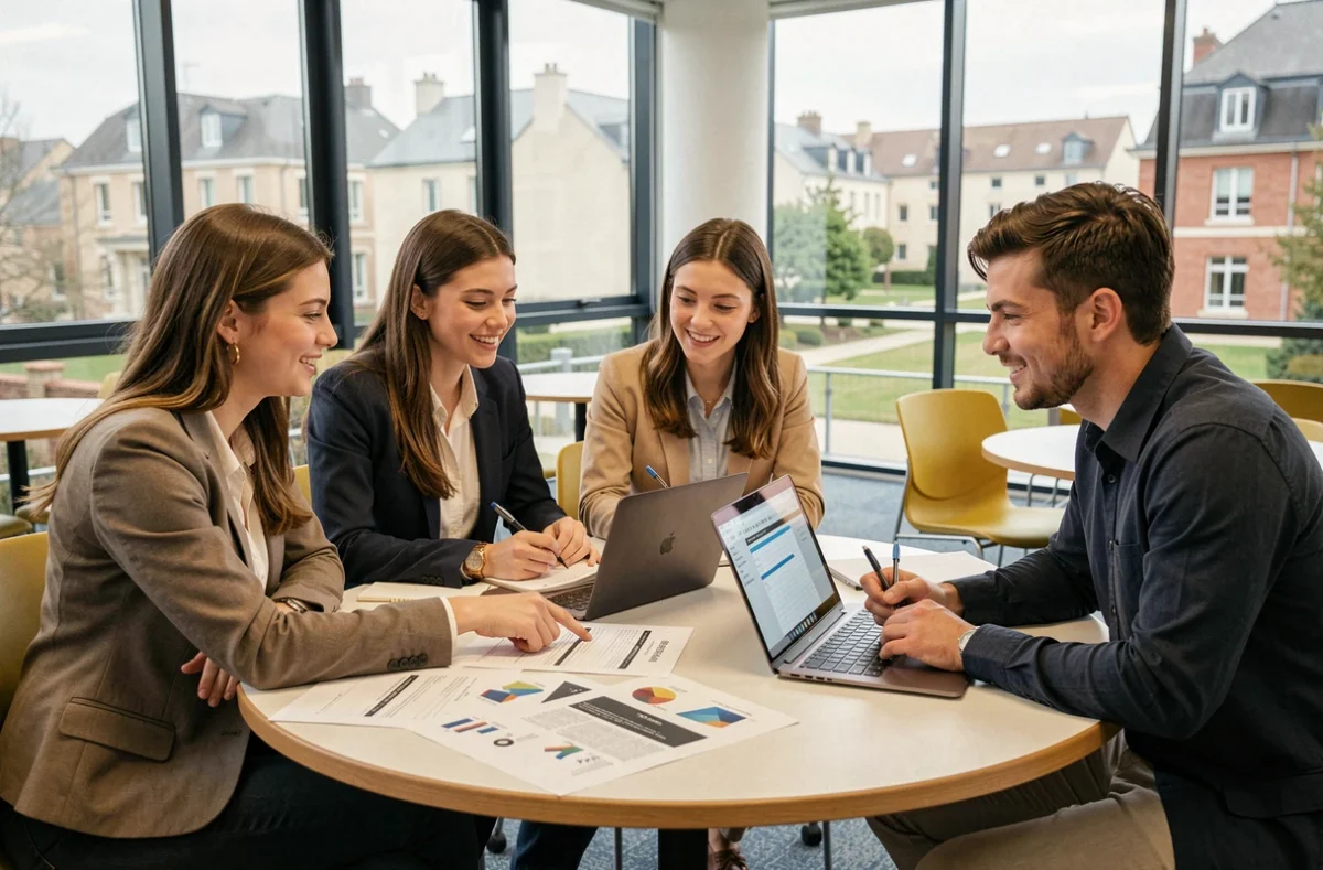 Étudiants en école de commerce travaillant sur un cas pratique à EGC Business School