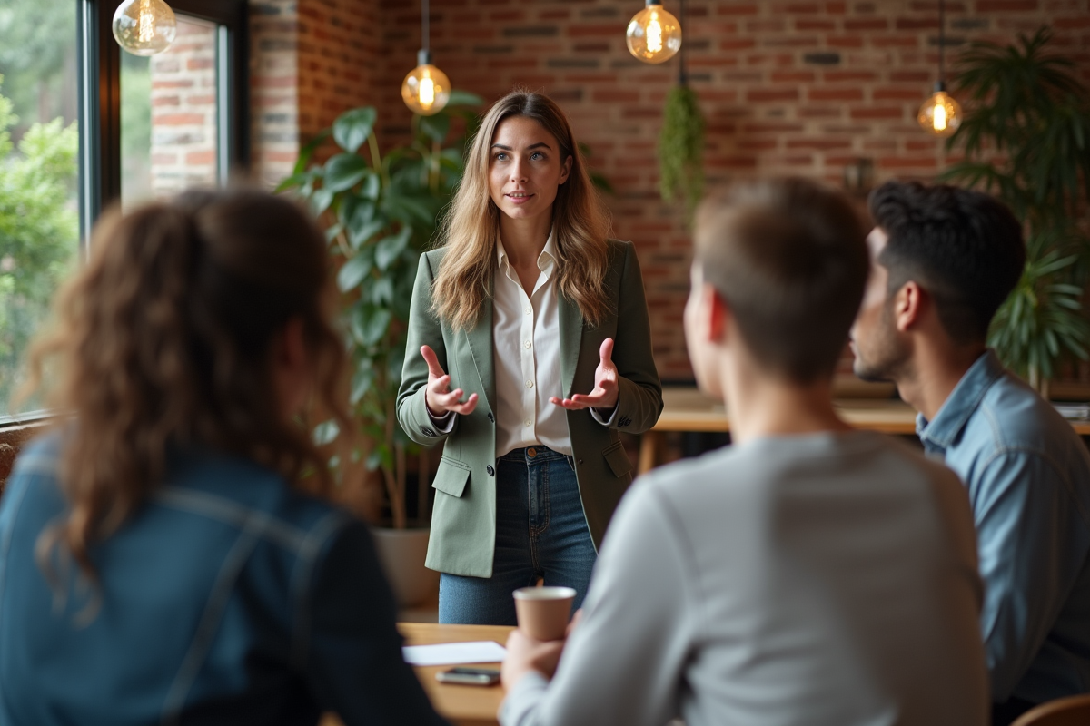 Professeure en groupe d adultes en discussion