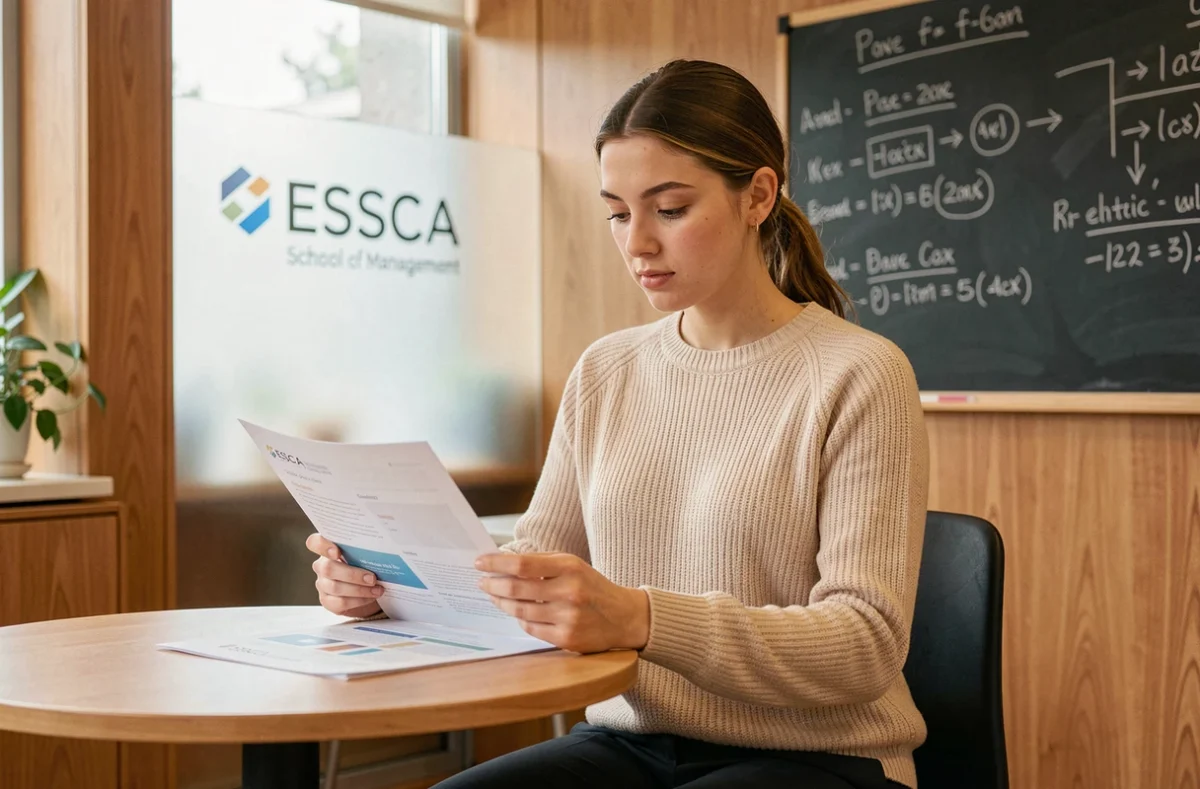 Étudiante de l'ESSCA School of Management étudiant un cas pratique dans une salle de travail collaborative