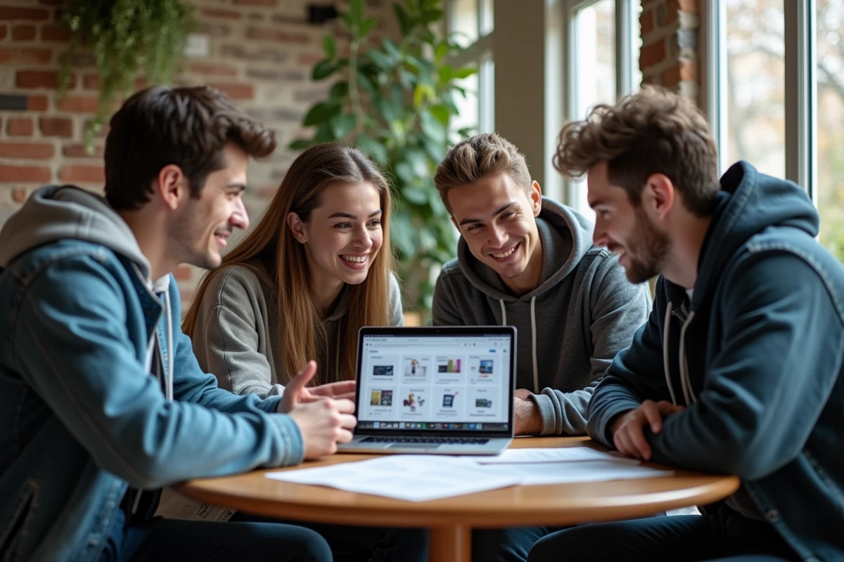 Groupe d'étudiants parisiens collaborant sur un projet web lors d'un atelier de formation digitale