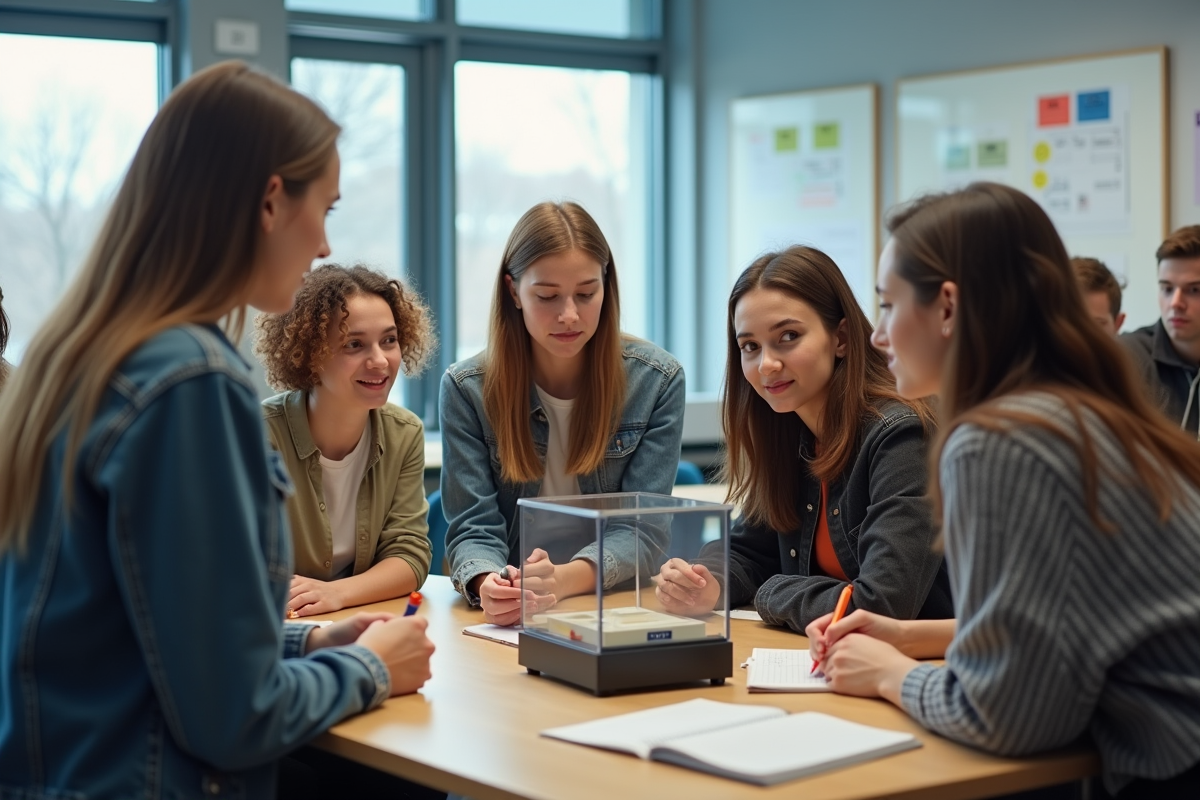 Groupe d étudiants en classe observant une expérience