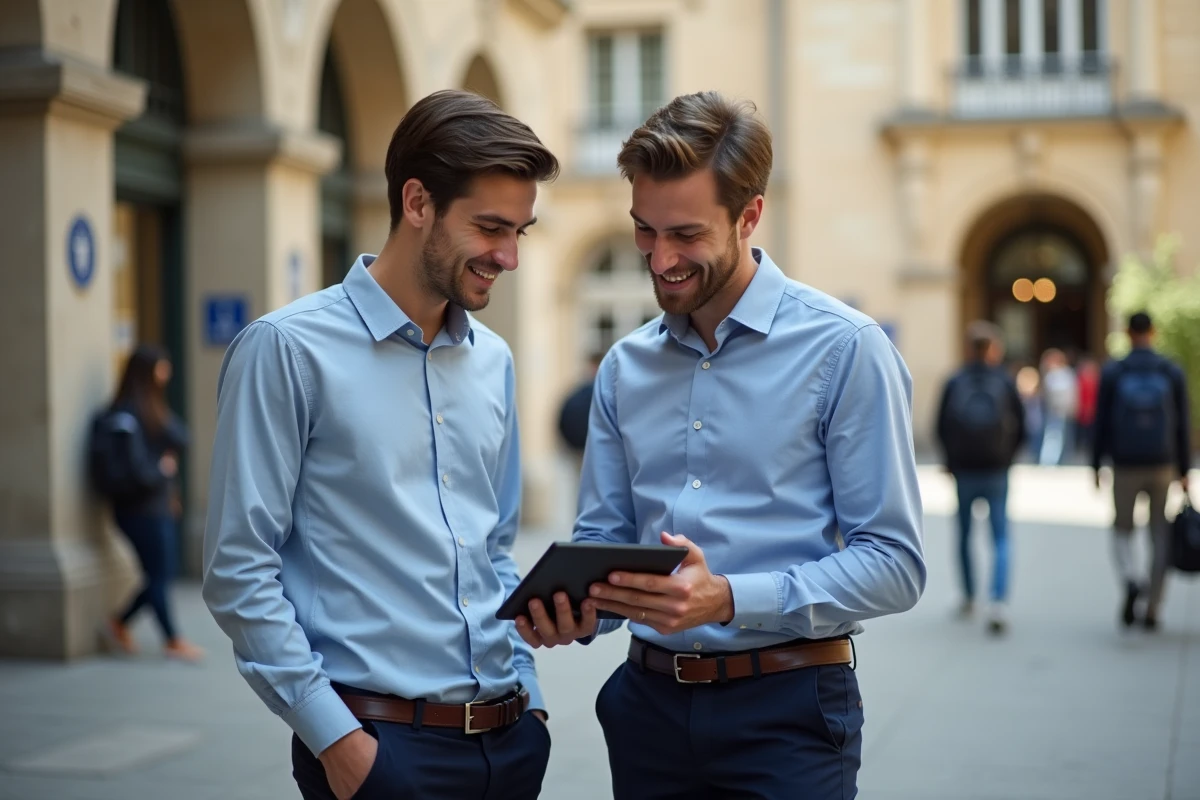 Deux étudiants discutant près de l