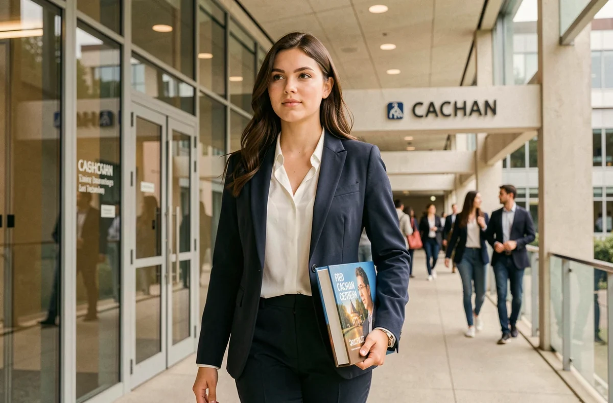 Étudiante marchant sur le campus d'Excelia Business School à Paris Cachan, Val-de-Marne