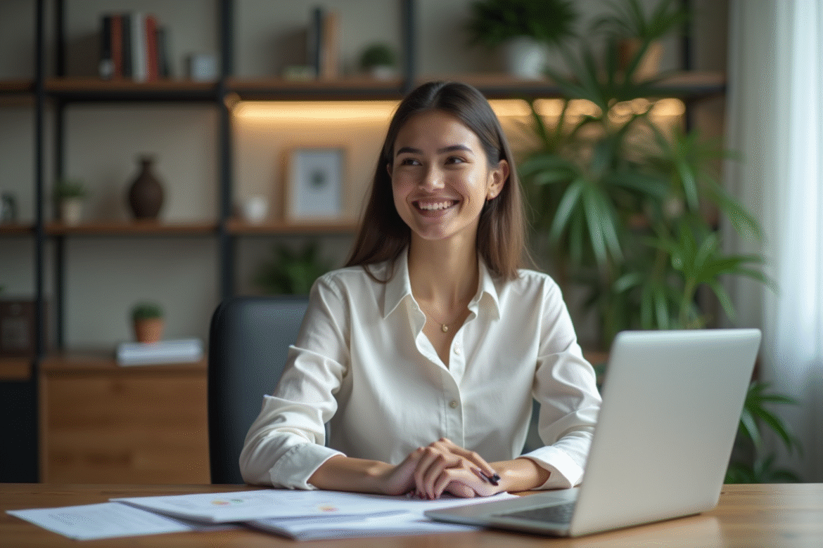 Jeune femme confiante dans un bureau moderne