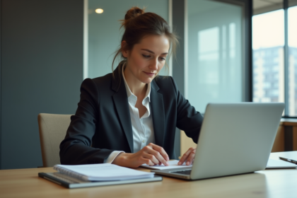 Femme en bureau préparant sa démission avec sérieux