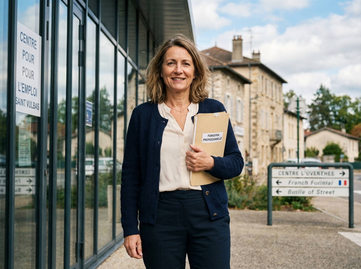 Femme confiante devant un centre d