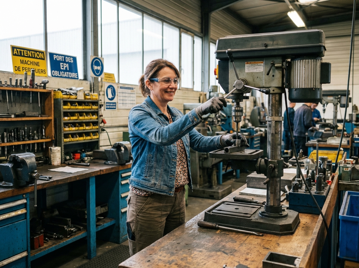 Femme utilisant des outils dans un atelier de formation à Thouars