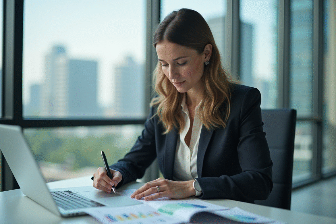 Femme d affaires en réunion ESG dans un bureau moderne