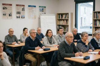 Groupe d'adultes en formation dans une salle moderne à Thouars