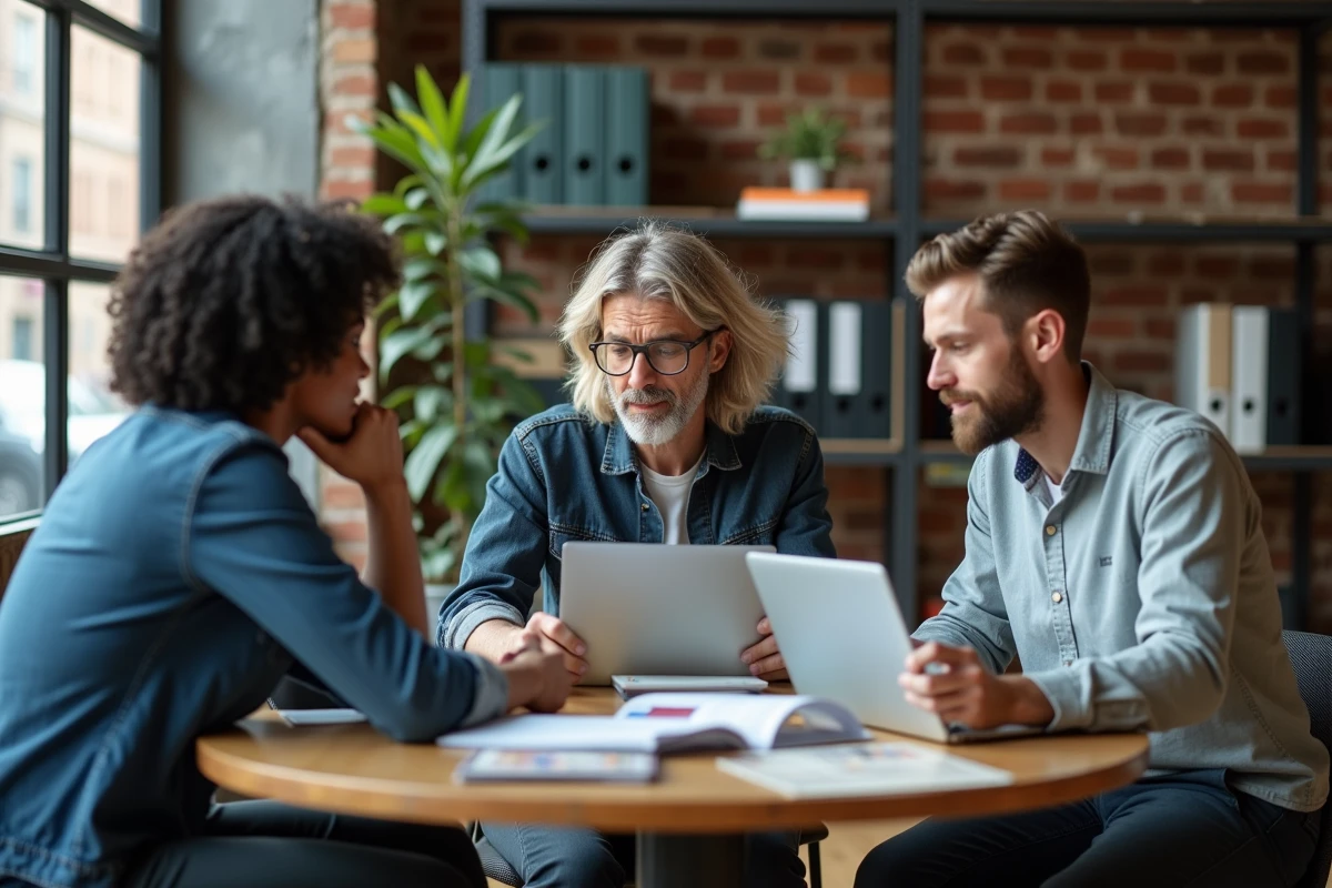Groupe de professionnels en discussion autour des métiers porteurs pour leur avenir