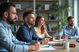 Groupe de professionnels en réunion de formation