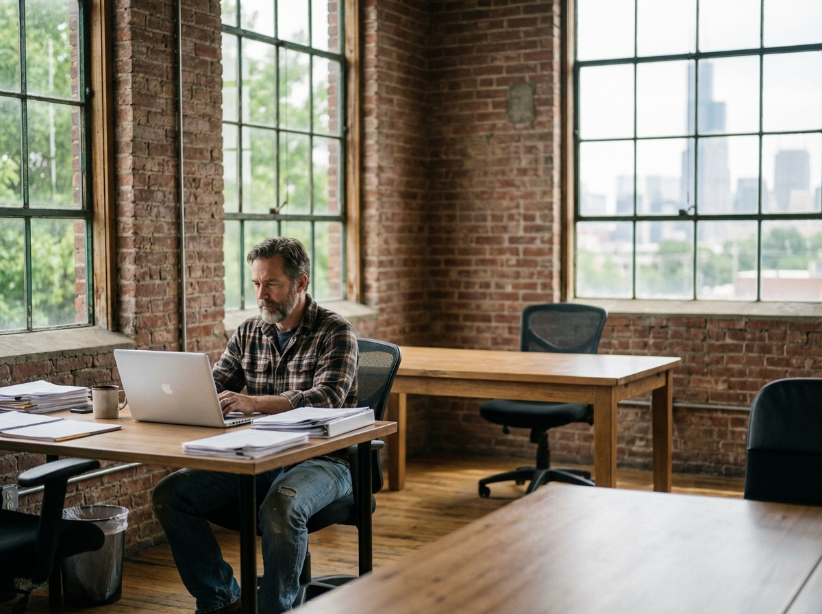 Homme travaillant dans un espace coworking en ville