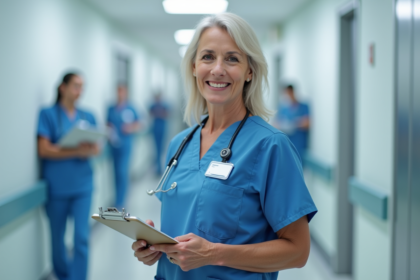Infirmière en blouse bleue dans un hôpital
