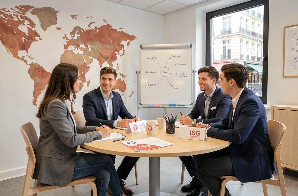 Groupe d'étudiants internationaux en salle de séminaire à l'ISG International Business School