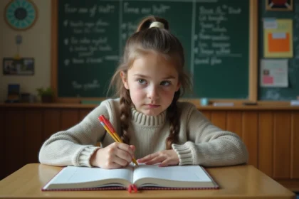 Jeune fille studieuse en classe de français