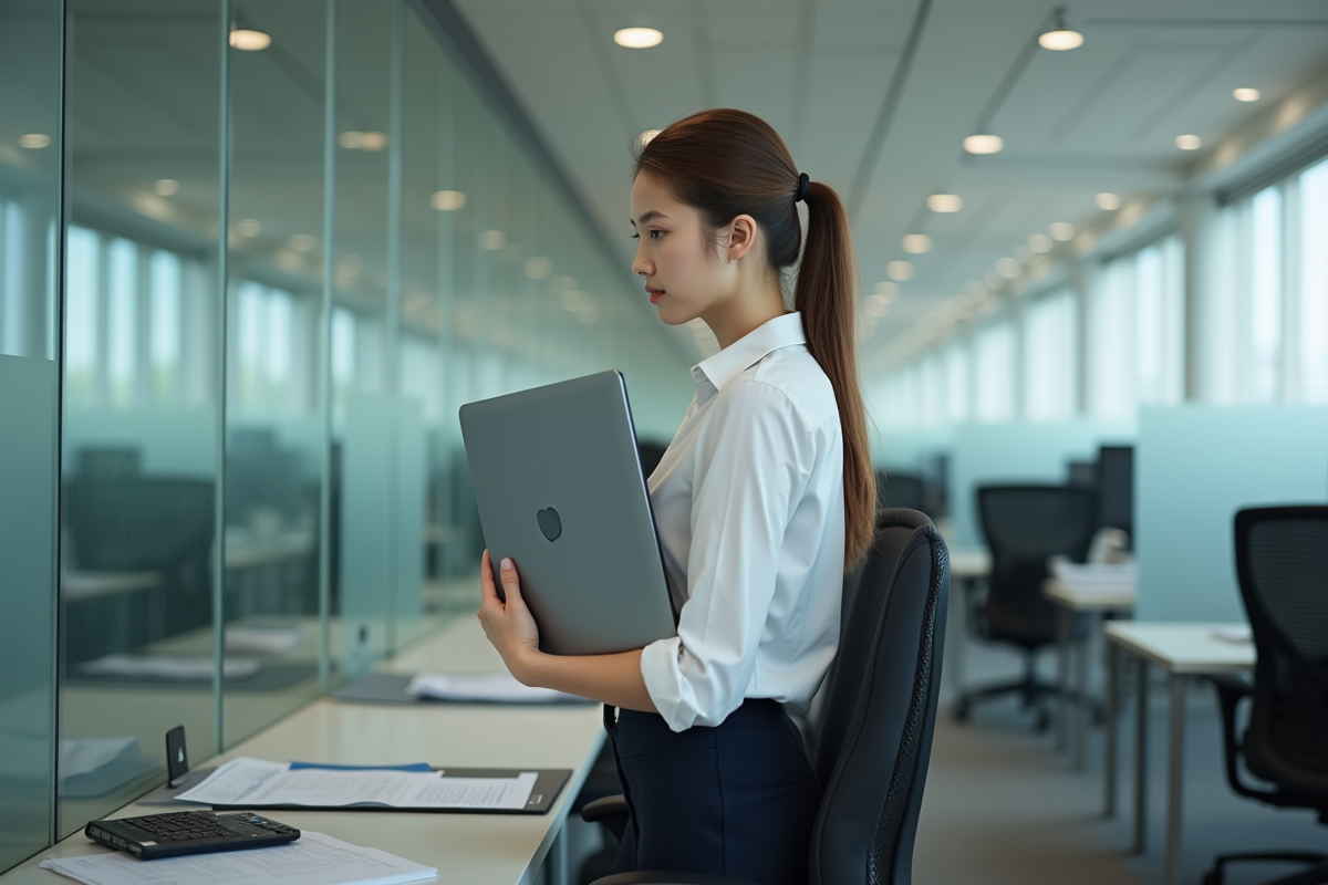Jeune fille apprentie dans un espace de travail ouvert