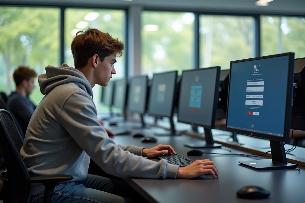Jeune homme en hoodie dans un laboratoire informatique