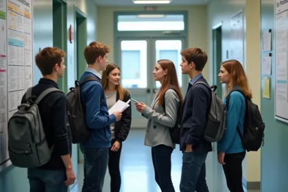 Jeunes lycéens en science lors d'une journée portes ouvertes