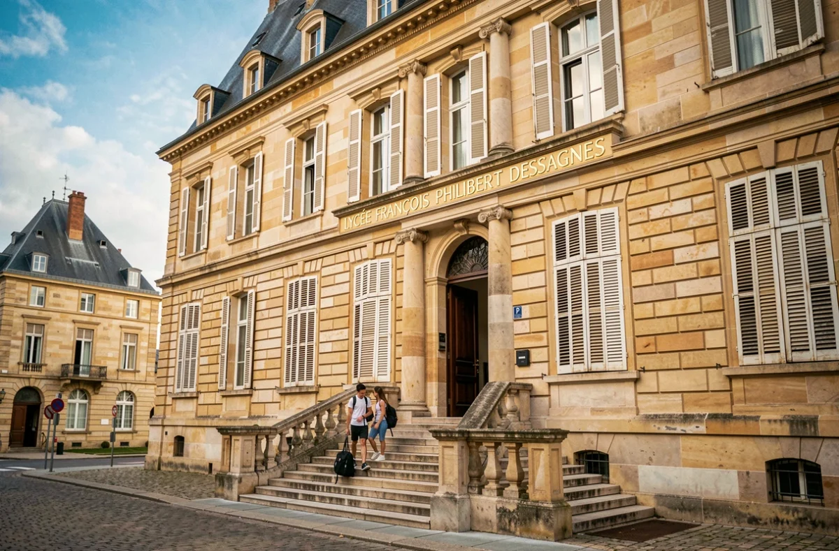 Façade historique du lycée Dessaignes à Blois avec vue sur l'architecture classique