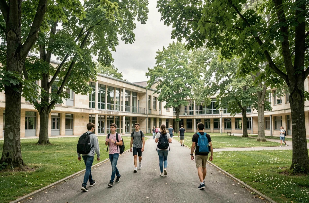 Campus du lycée Henri Alain-Fournier à Bourges avec des lycéens