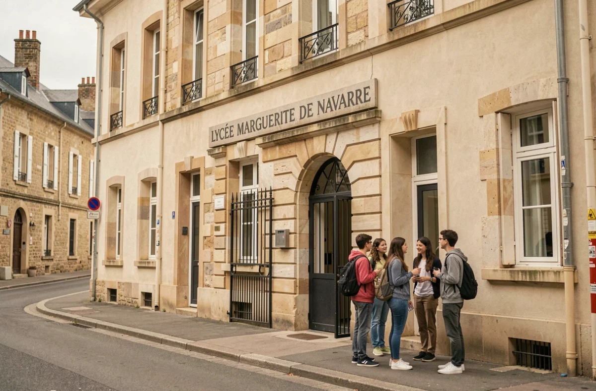 Entrée du lycée Marguerite de Navarre à Bourges avec des élèves