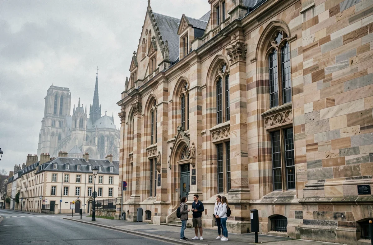Façade du lycée Notre-Dame à Chartres avec la cathédrale en arrière-plan