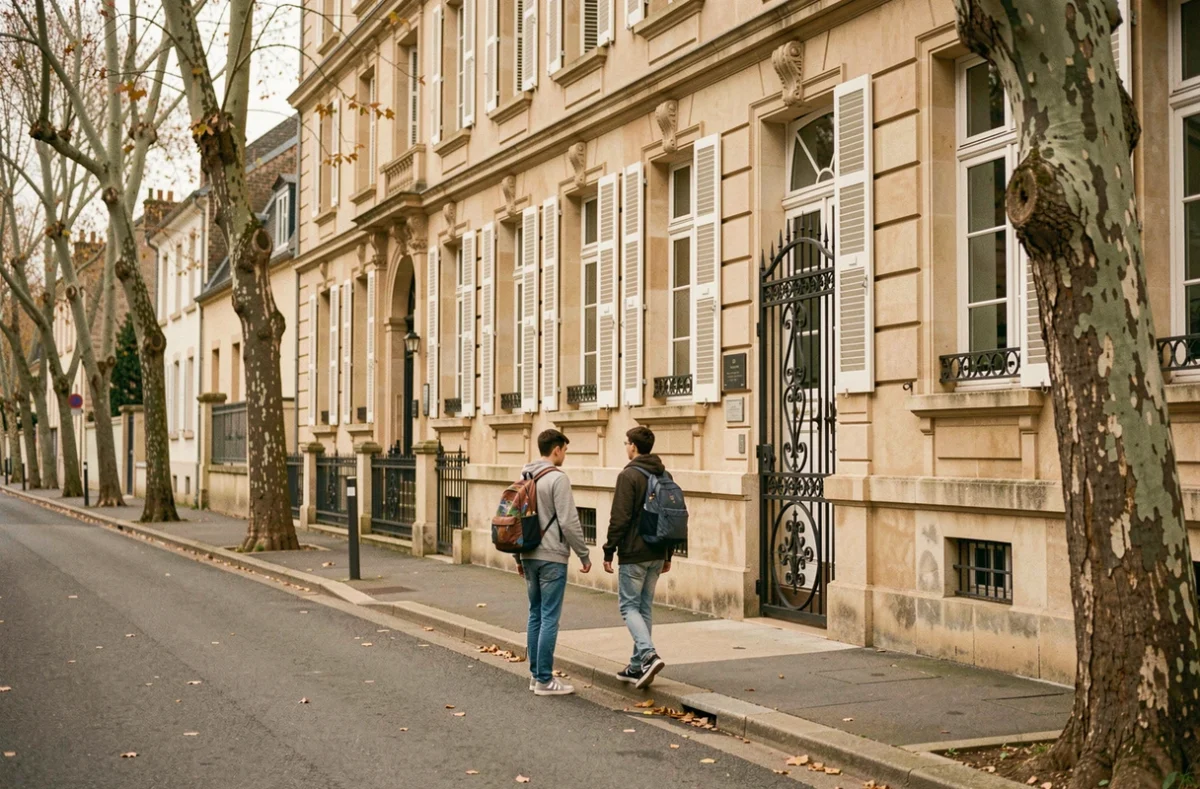 Entrée du lycée Saint-Charles à Orléans avec des élèves