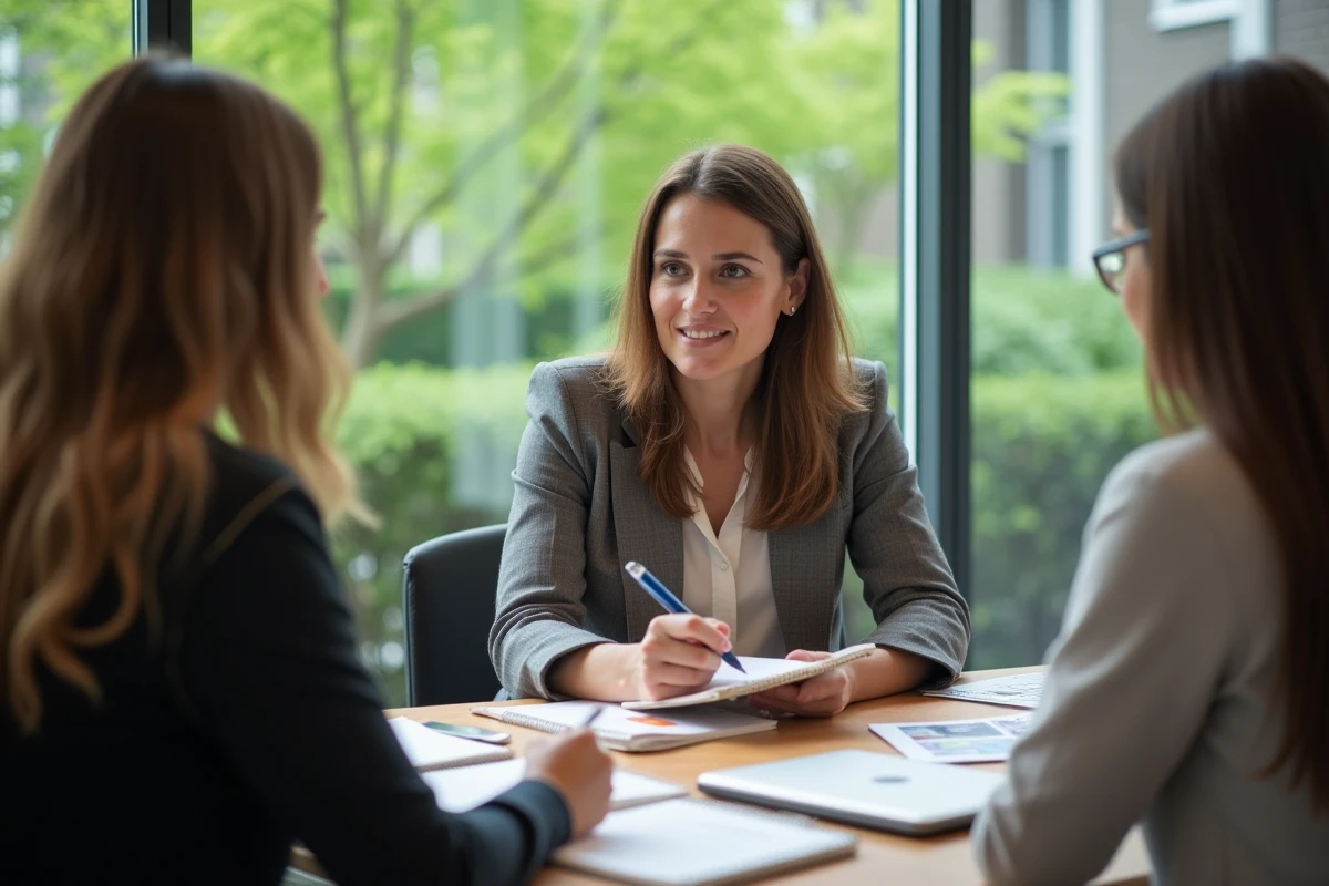 Parent discutant avec enseignants lors d