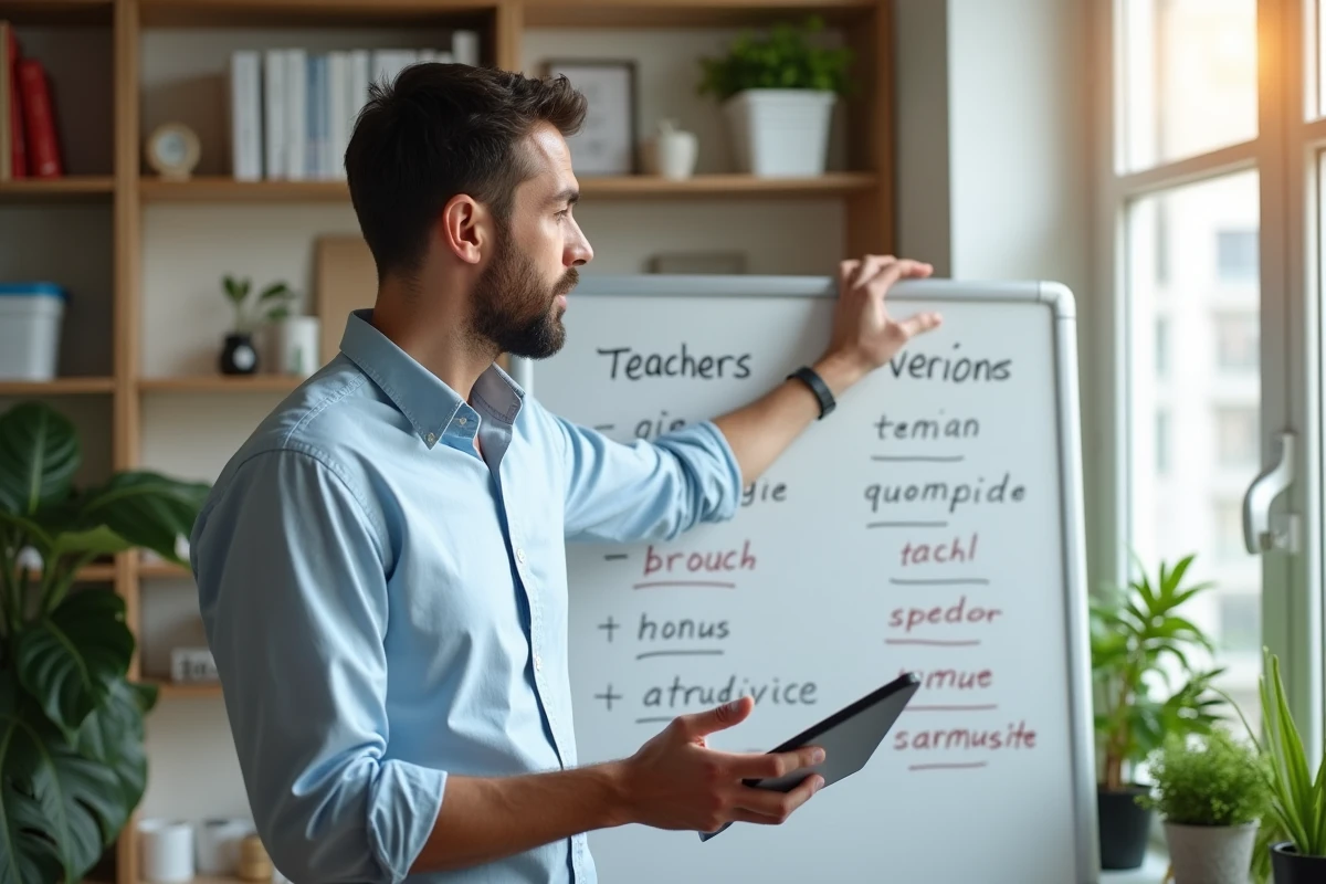 Professeur de français expliquant la conjugaison