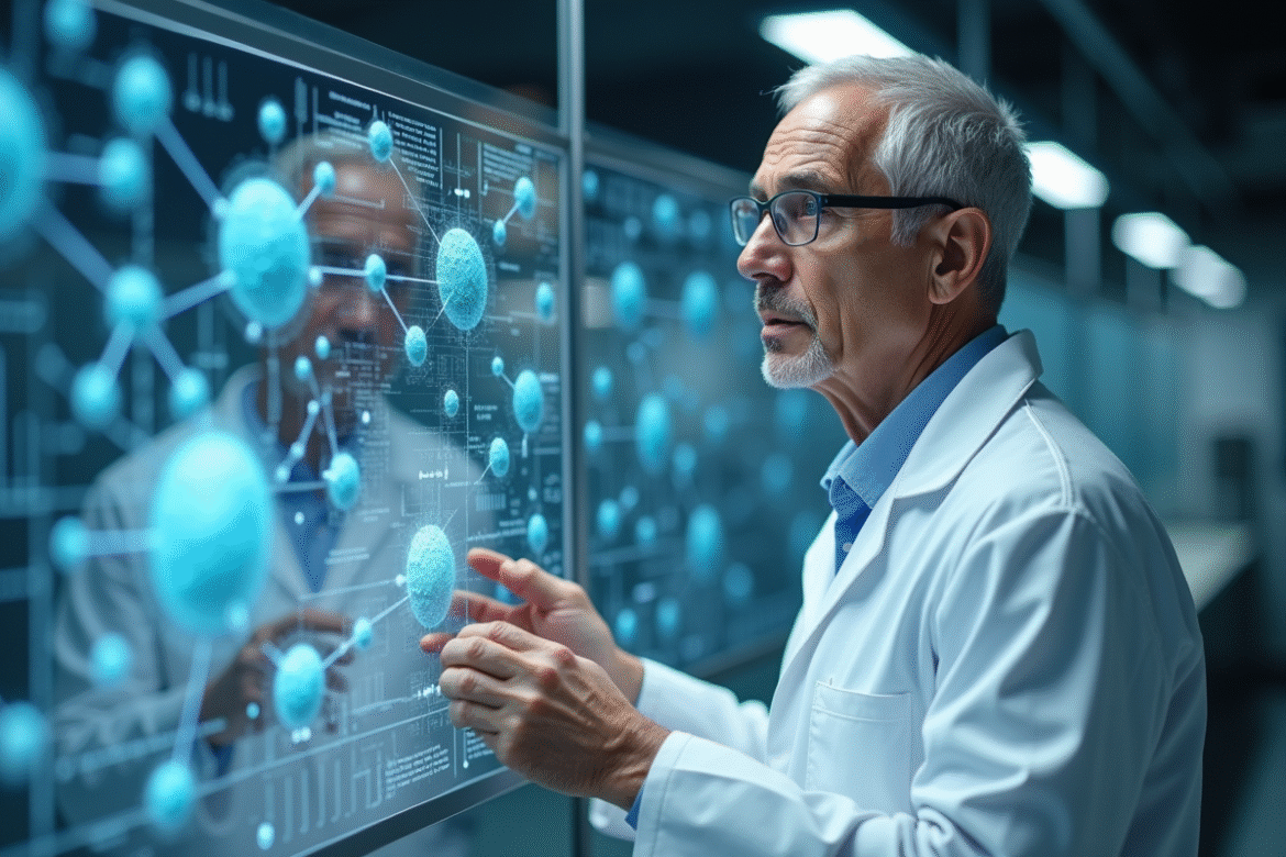 Scientifique en laboratoire analysant des modèles moléculaires