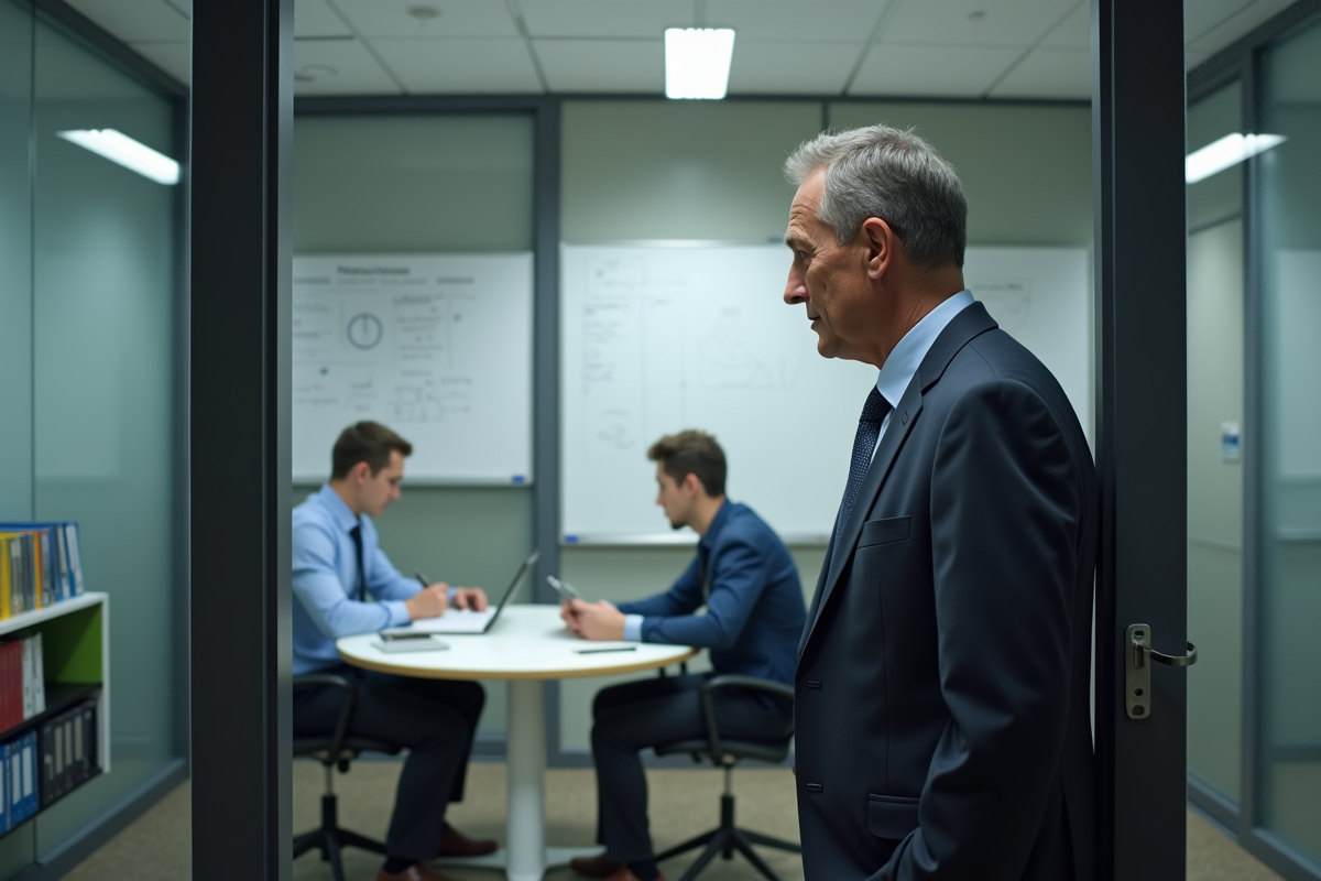 Superviseur observant un stagiaire dans une salle de réunion